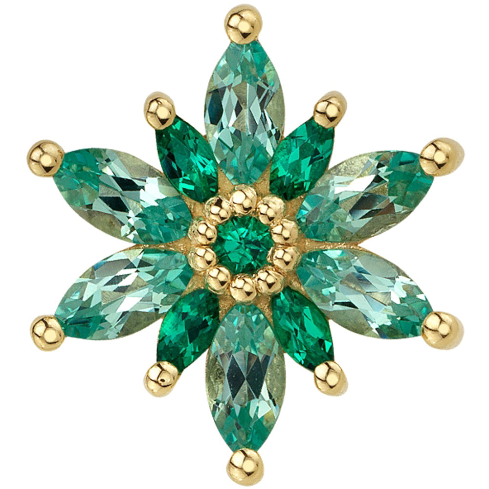 "Starla" Threaded End in Gold & Platinum with Chatham Chrysoberyl & Emeralds