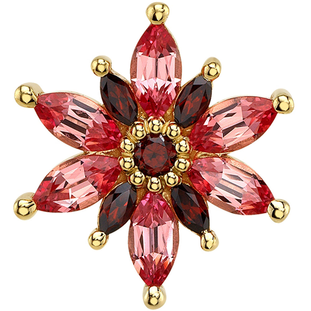 "Starla" Threaded End in Gold & Platinum with Padparadscha Sapphire & Garnets