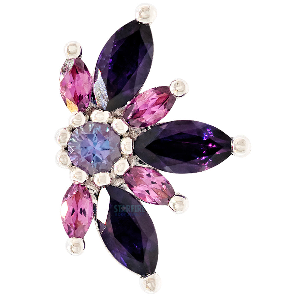 "Starling" Threaded End in Gold & Platinum with Amethyst, Rhodolite & Chatham Alexandrite