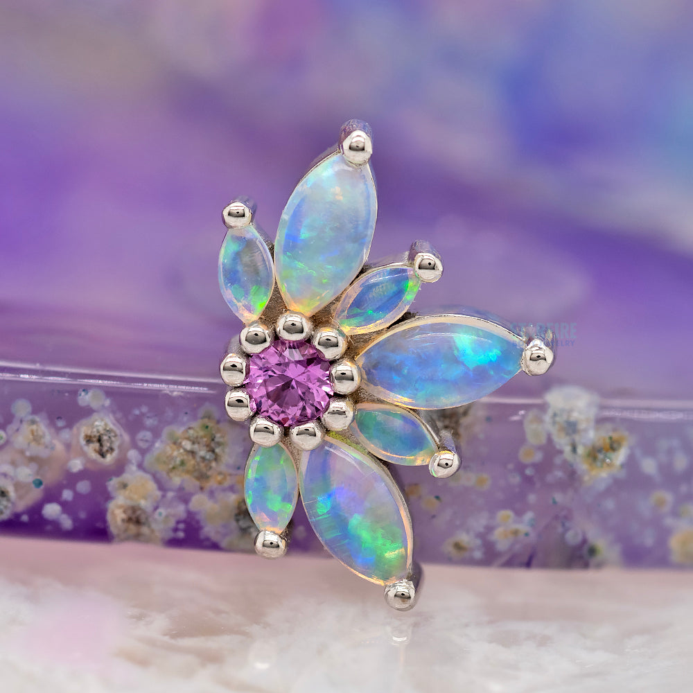 "Starling" Threaded End in Gold with Genuine White Opal & Pink Sapphire