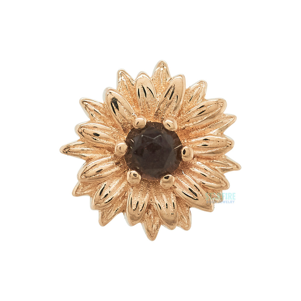 Chrysanthemum Threaded End in Gold with Rose Cut Smoky Quartz