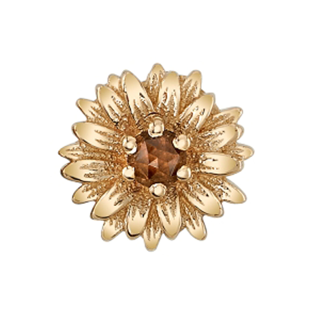 Chrysanthemum Threaded End in Gold with Rose Cut Smoky Quartz