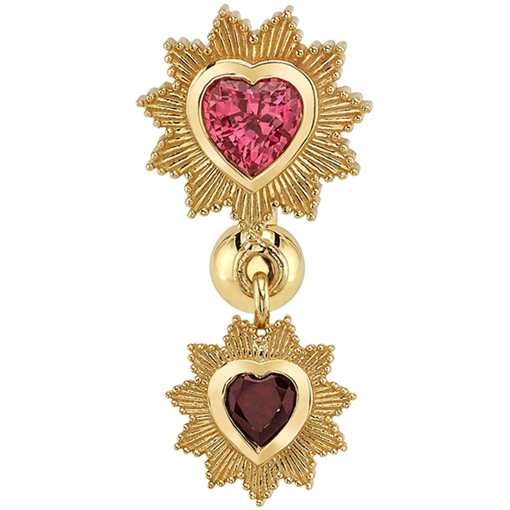 "Milagro" Toploader Navel Curve in Gold & Platinum with Padparadscha Sapphire & Garnet
