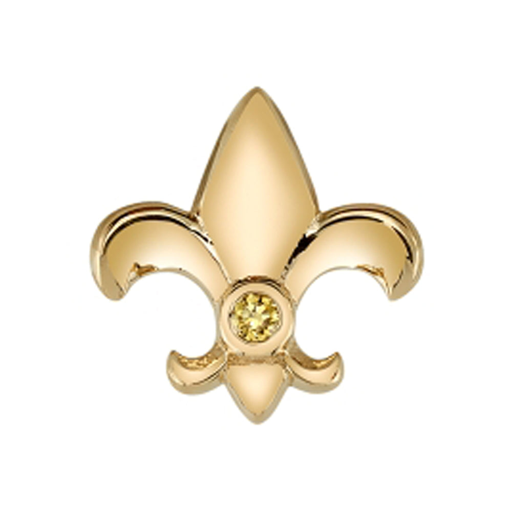 Fleur De Lys Threaded End in Gold with Canary Diamond