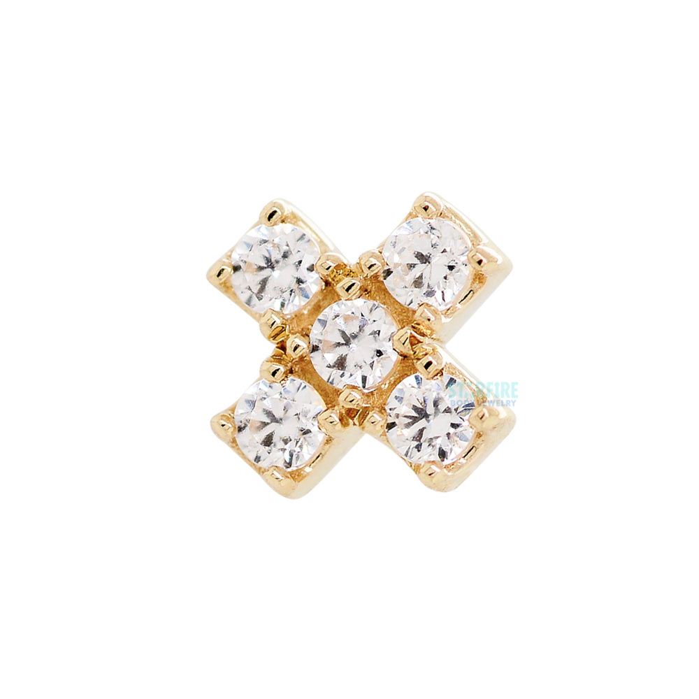 "Lois X" Threaded End in Gold with White CZ's