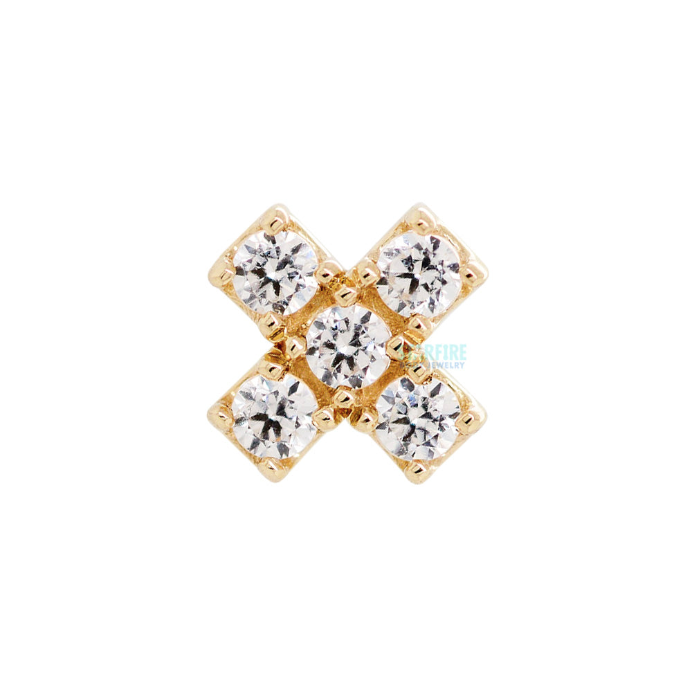 "Lois X" Threaded End in Gold with White CZ's