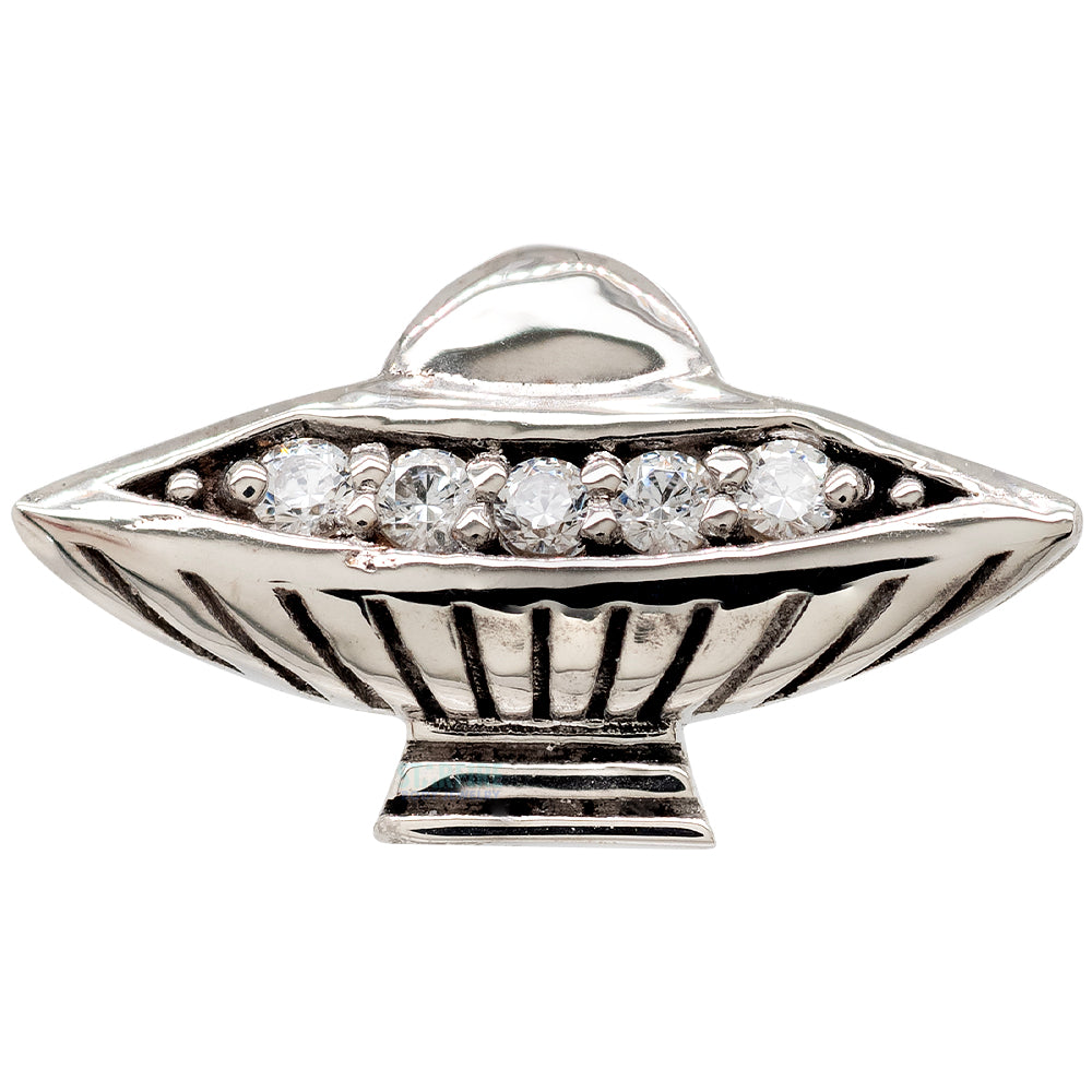 Flying Saucer Threaded End in Gold & Platinum with White CZ's