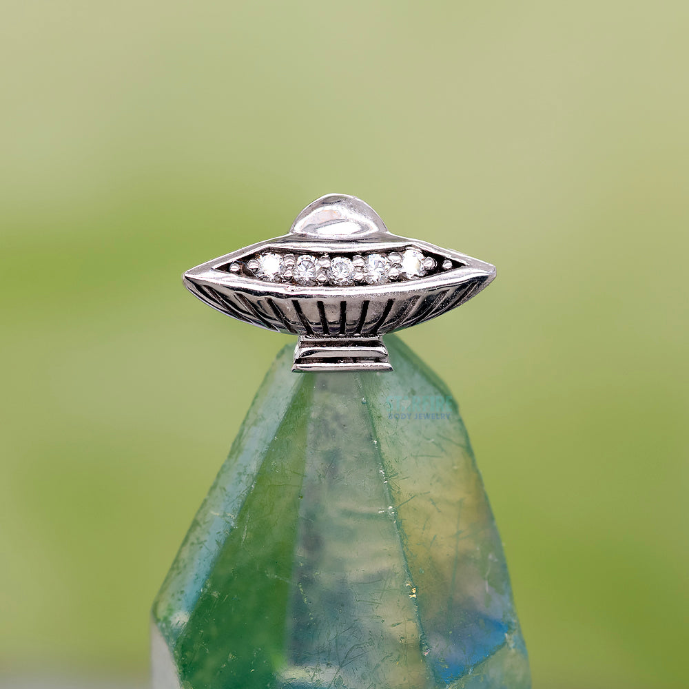 Flying Saucer Threaded End in Gold with White CZ's