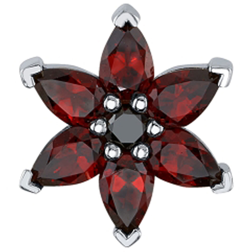 Pear Flower Threaded End in Gold with Garnet & Black Diamond