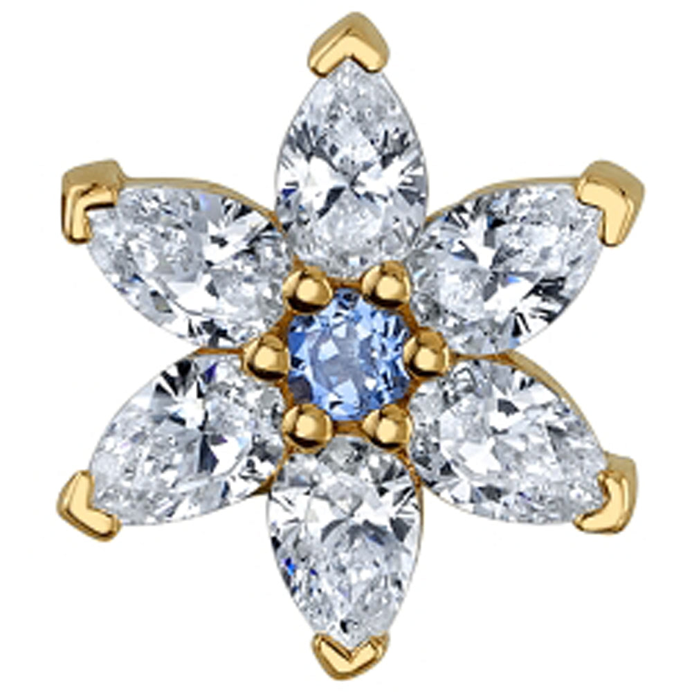 Pear Flower Threaded End in Gold with White CZ & Tanzanite