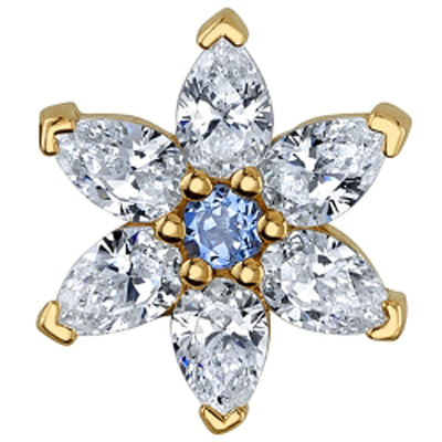 Pear Flower Threaded End in Gold with White CZ & Tanzanite