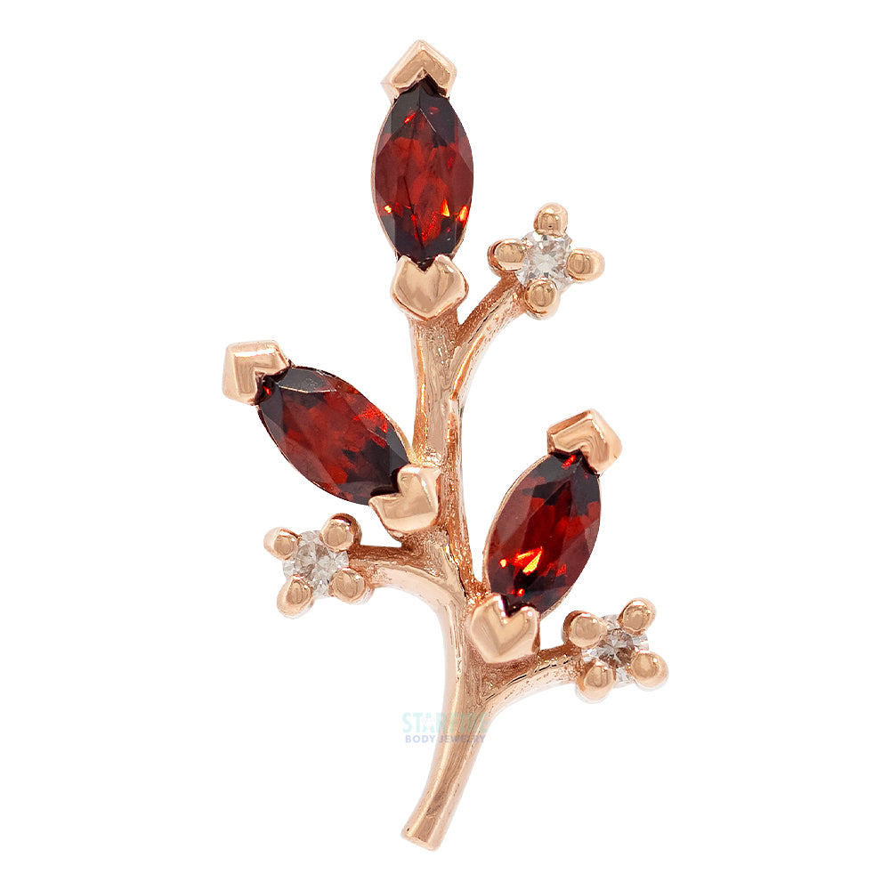 "Nightshade" Threaded End in Gold with Garnet & Diamonds