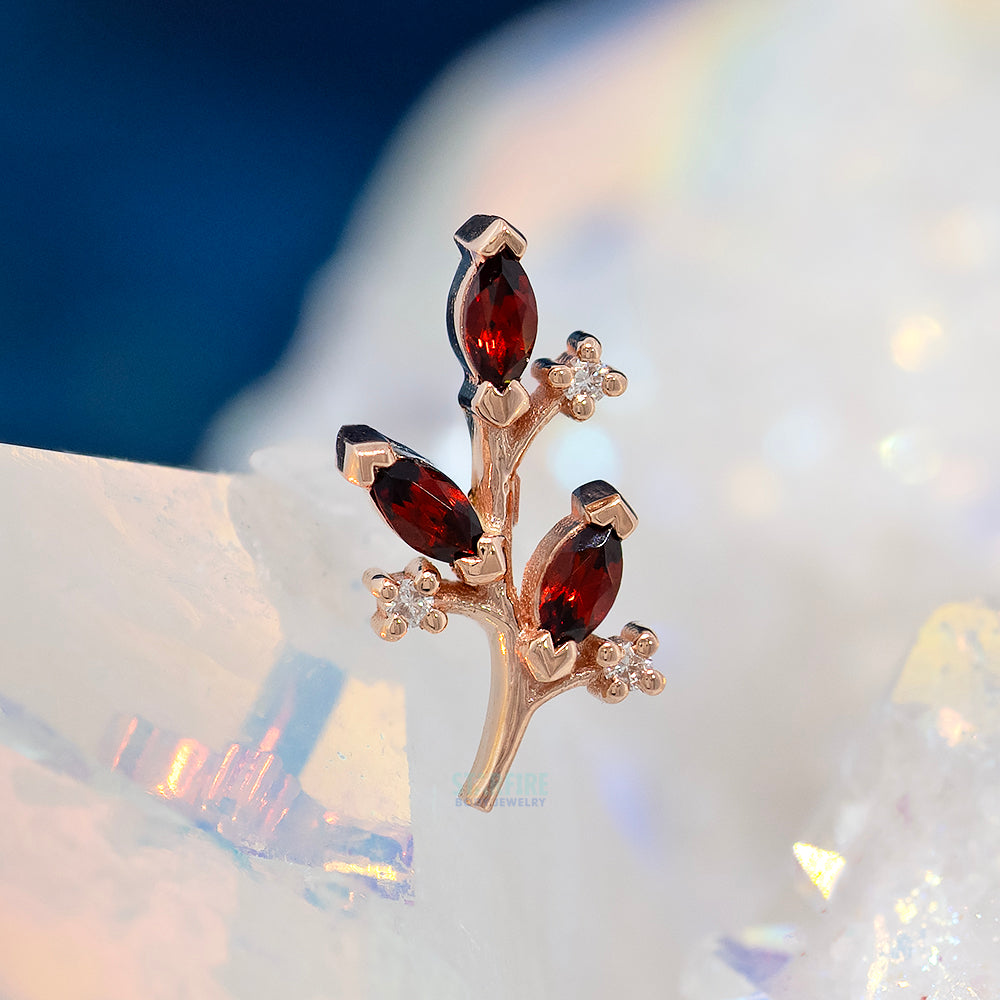 "Nightshade" Threaded End in Gold with Garnet & Diamonds