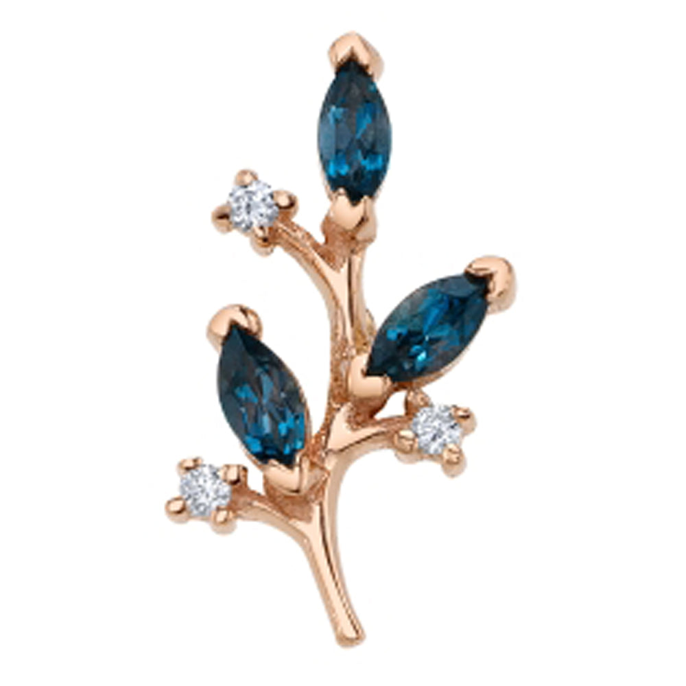 "Nightshade" Threaded End in Gold with London Blue Topaz & Diamonds