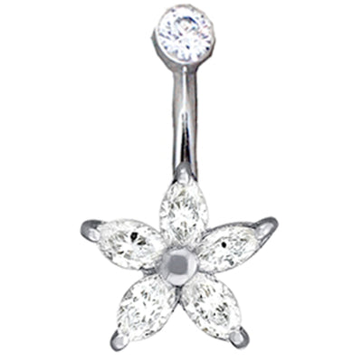 "Starflower" Navel Curve in Gold with White CZ's