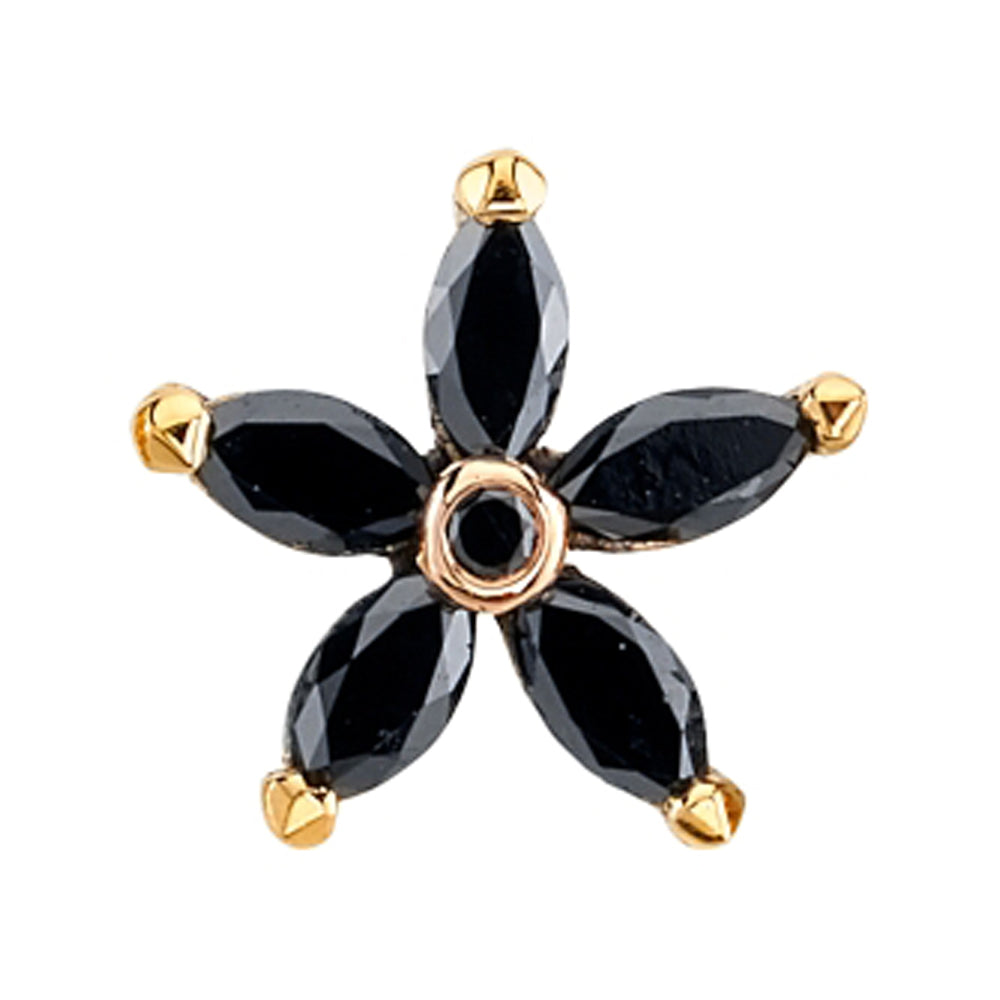 "Starflower" Threaded End in Gold with Black Diamonds