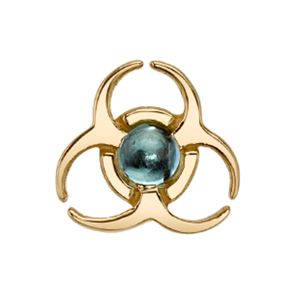 threadless: Biohazard Pin in Gold with Swiss Blue Topaz Cabochon