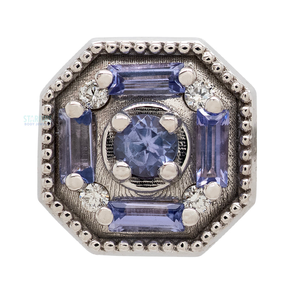 "The Watcher" Threaded End in Gold & Platinum with Tanzanite & Diamonds
