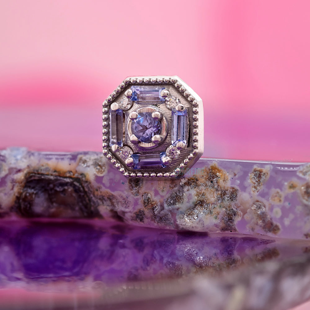 "The Watcher" Threaded End in Gold & Platinum with Tanzanite & Diamonds