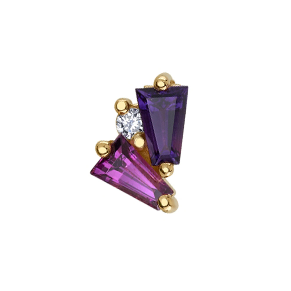 "Pillar" Threaded End in Gold with Amethyst, Rhodolite & Diamond