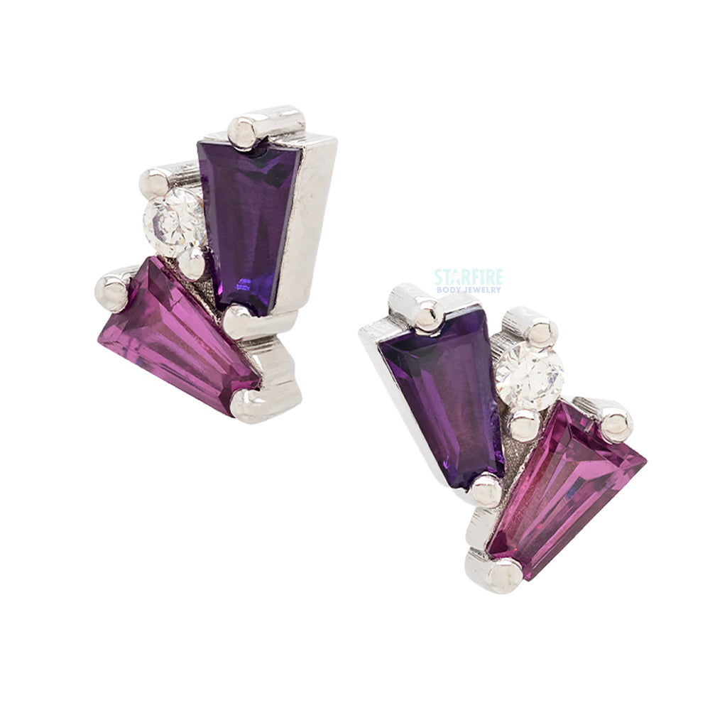 "Pillar" Threaded End in Gold with Amethyst, Rhodolite & White CZ