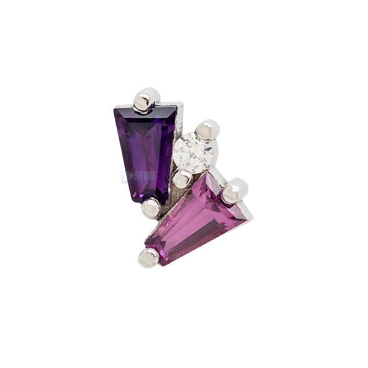 "Pillar" Threaded End in Gold with Amethyst, Rhodolite & White CZ