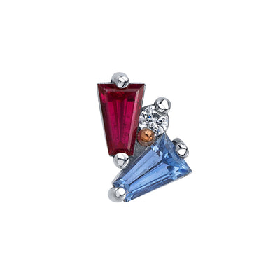 "Pillar" Threaded End in Gold with Ruby, Polar Sapphire & Diamond