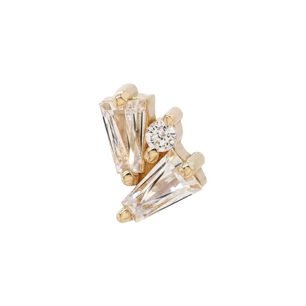 "Pillar" Threaded End in Gold with White CZ's