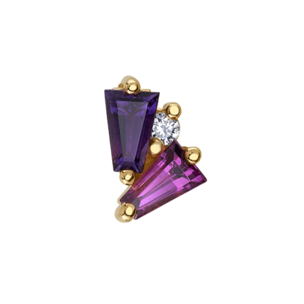 threadless: "Pillar" Pin in Gold with Amethyst, Rhodolite & DIAMOND