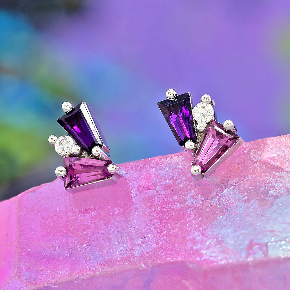 threadless: "Pillar" Pin in Gold with Amethyst, Rhodolite & White CZ