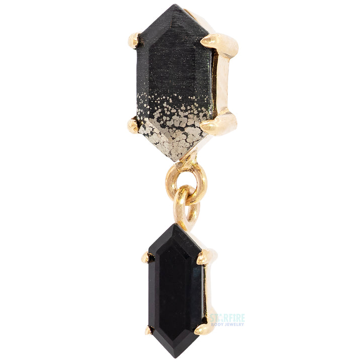 "Deco Duality" Threaded End in Gold & Platinum with Pyrite & Onyx