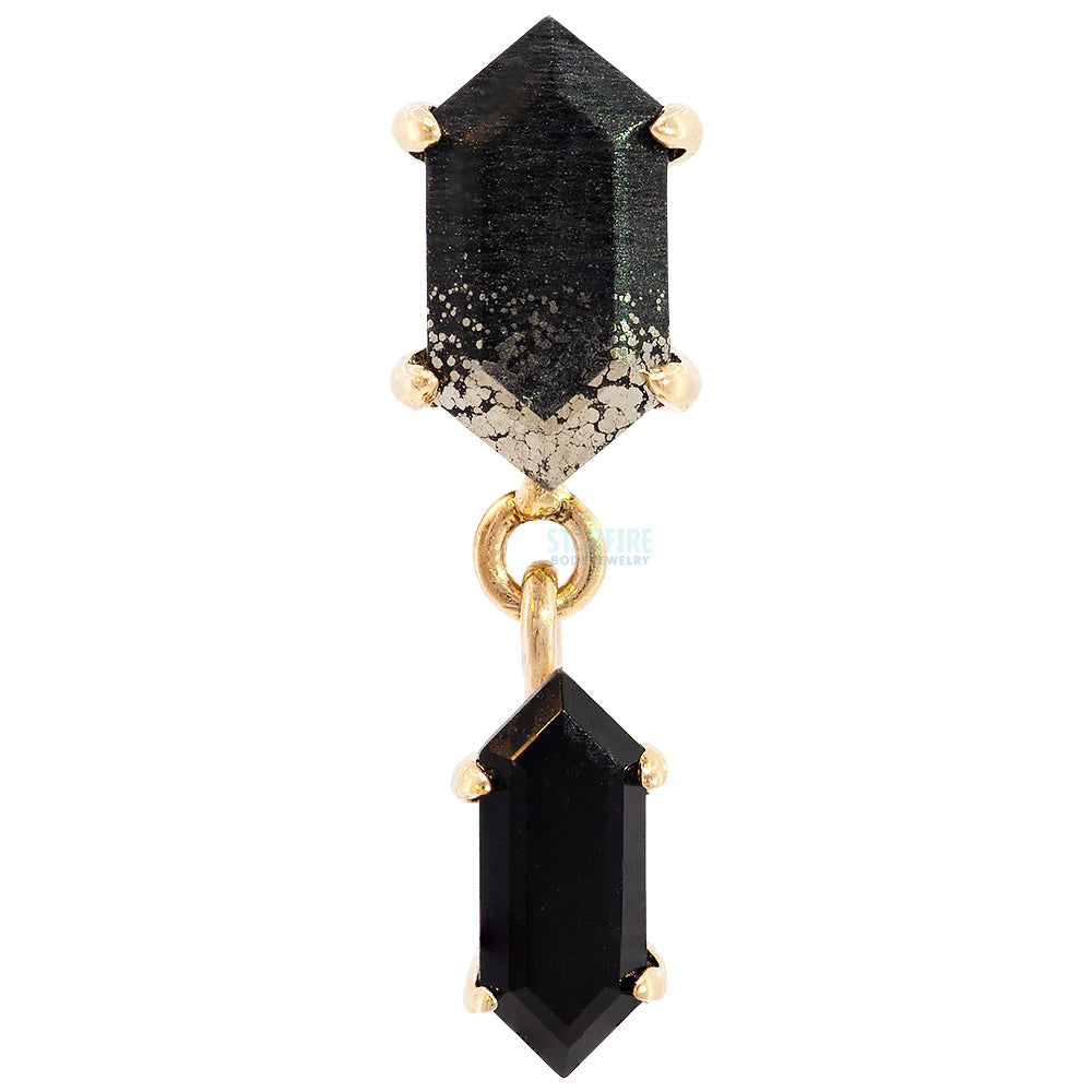 "Deco Duality" Threaded End in Gold & Platinum with Pyrite & Onyx