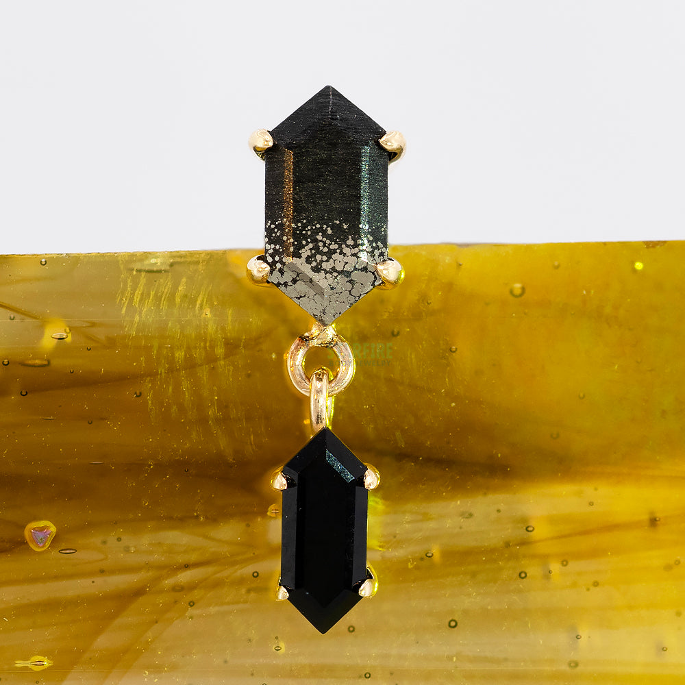 "Deco Duality" Threaded End in Gold & Platinum with Pyrite & Onyx
