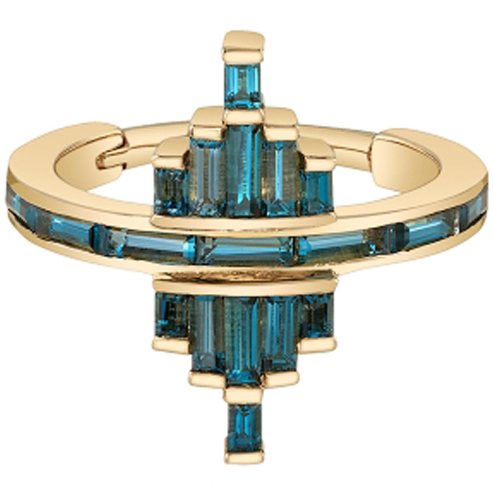 "Facade" Hinge Ring in Gold with London Blue Topaz