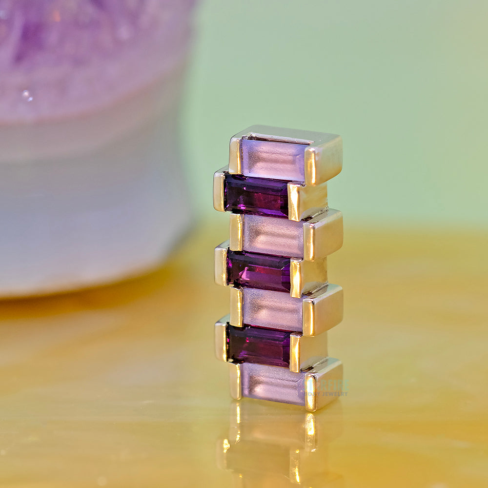 "Brandi" Threaded End in Gold & Platinum with Sandblasted Tanzanite & Amethyst
