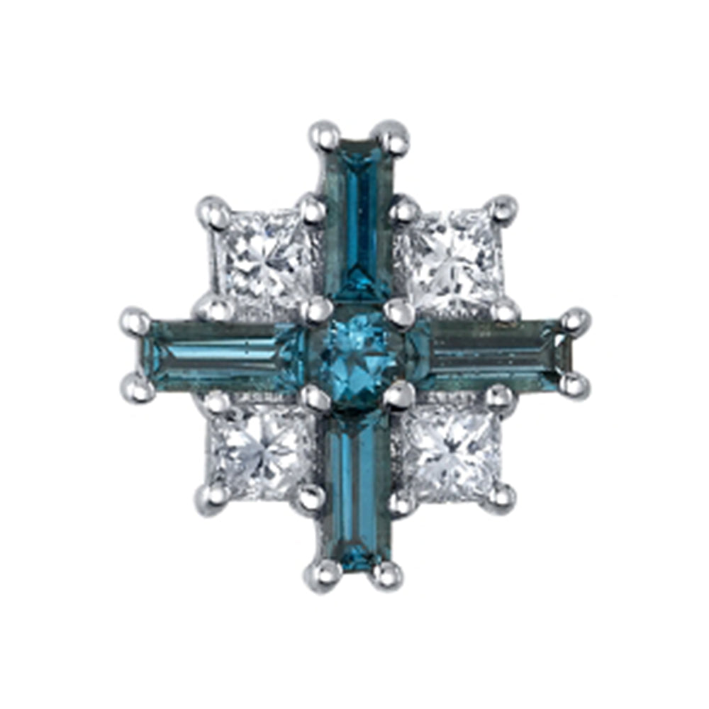 "Kaleidoscope" Threaded End in Gold with London Blue Topaz & Diamonds