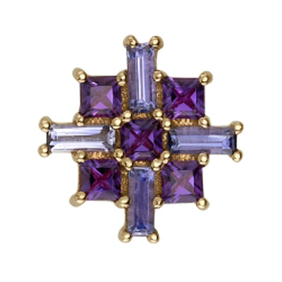 "Mosaic" Threaded End in Gold with Iolite & Amethyst