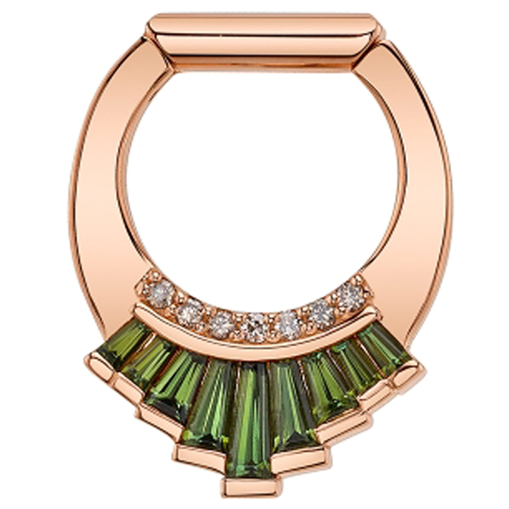 "Poetiq" Hinge Ring in Gold with Green Tourmaline & Champagne Diamonds