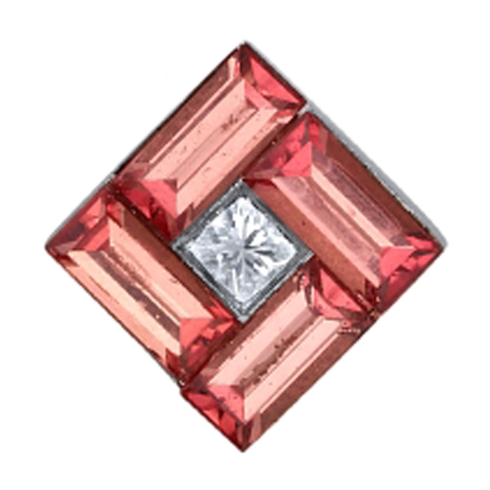 "Tile" Threaded End in Gold with Padparadscha Sapphire & Diamond