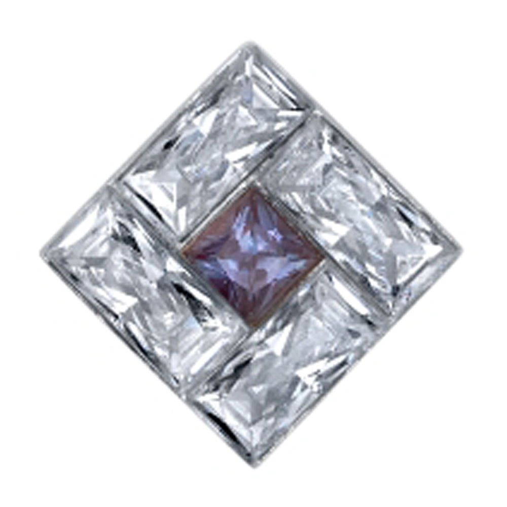 "Tile" Threaded End in Gold with White CZ & Chatham Alexandrite