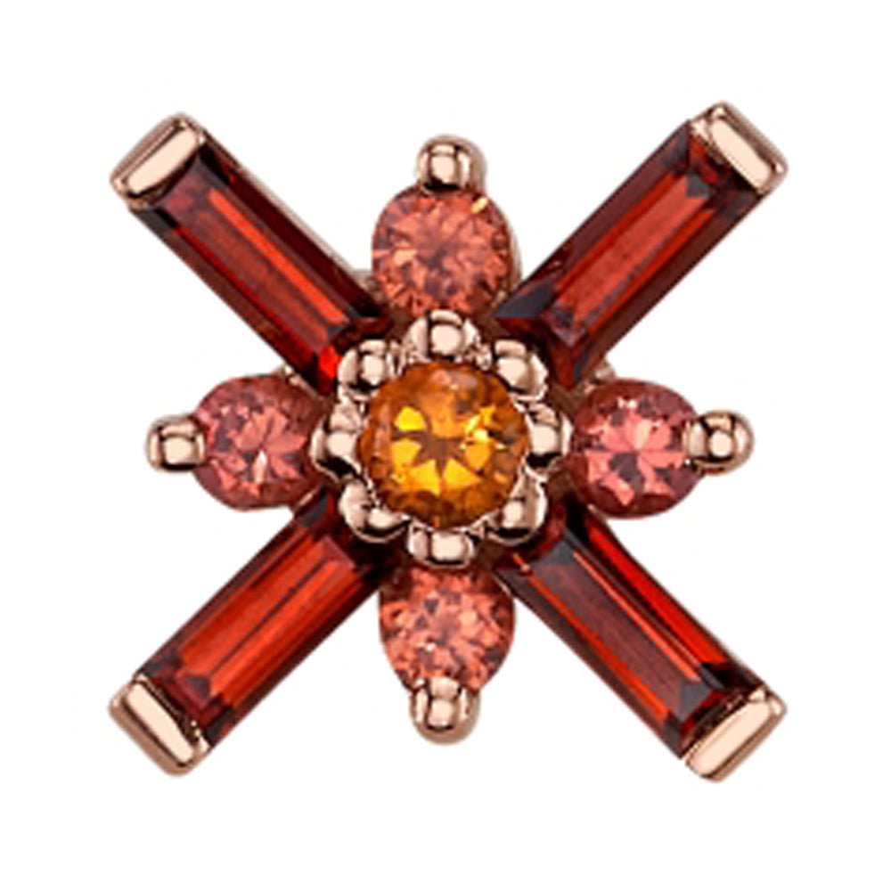 "Kaneda" Threaded End in Gold with Garnet, Orange Sapphire & Citrine
