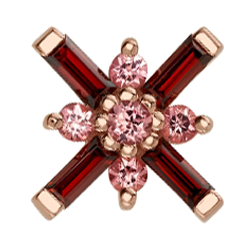 "Kaneda" Threaded End in Gold with Garnet & Padparadscha Sapphires