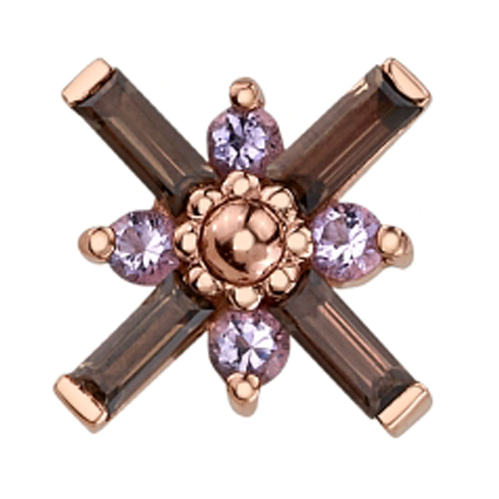 "Kaneda" Threaded End in Gold with Smoky Quartz, Light Amethyst & a Gold Bead