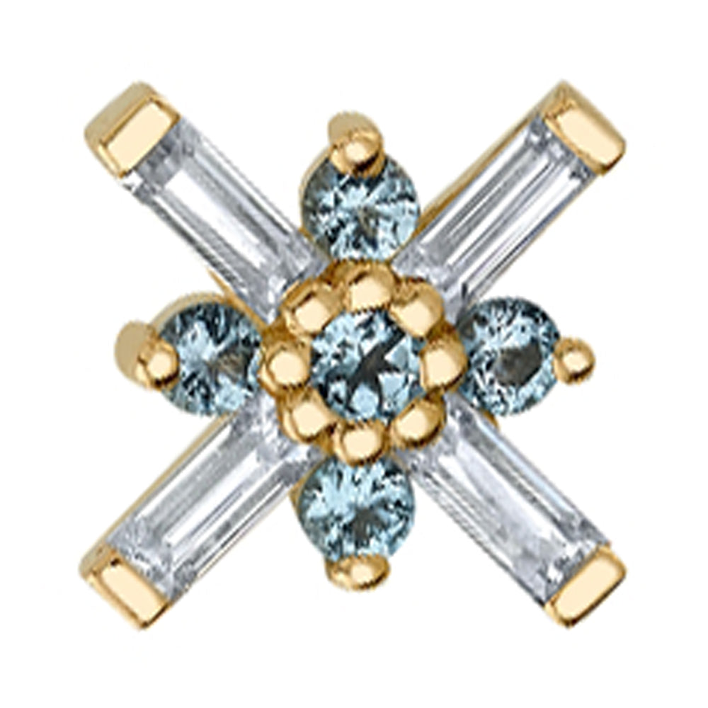 "Kaneda" Threaded End in Gold with White CZ & Swiss Blue Topaz'