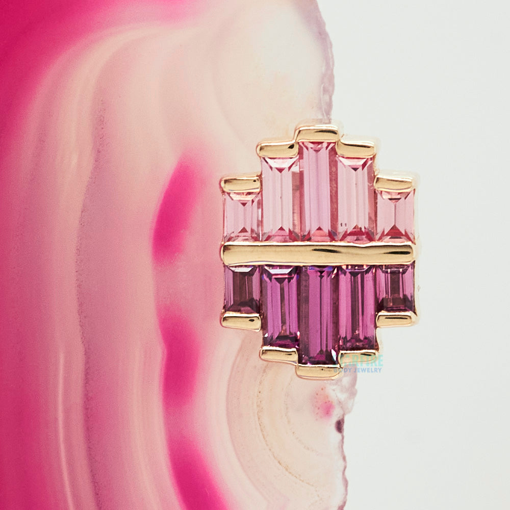 "Diplomat" Threaded End in Gold with Padparadscha Sapphire & Rhodolite