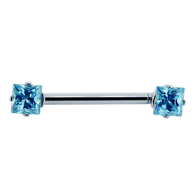 Princess-Cut Faceted Gem Forward Facing Nipple Barbell in 4-Prong's - single