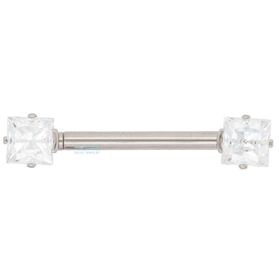 Princess-Cut Faceted Gem Forward Facing Nipple Barbell in 4-Prong's - single