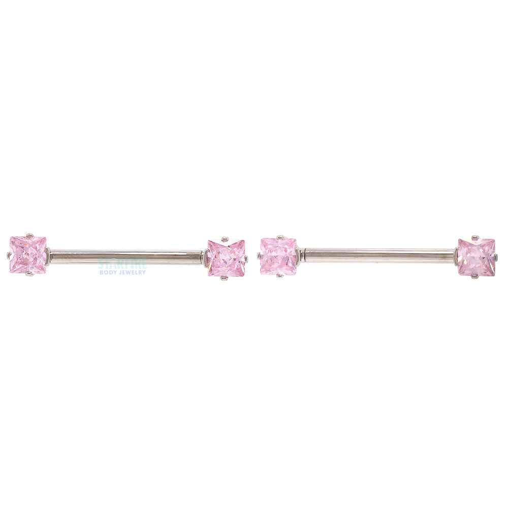 Princess-Cut Faceted Gem Forward Facing Nipple Barbell in 4-Prong's - pair