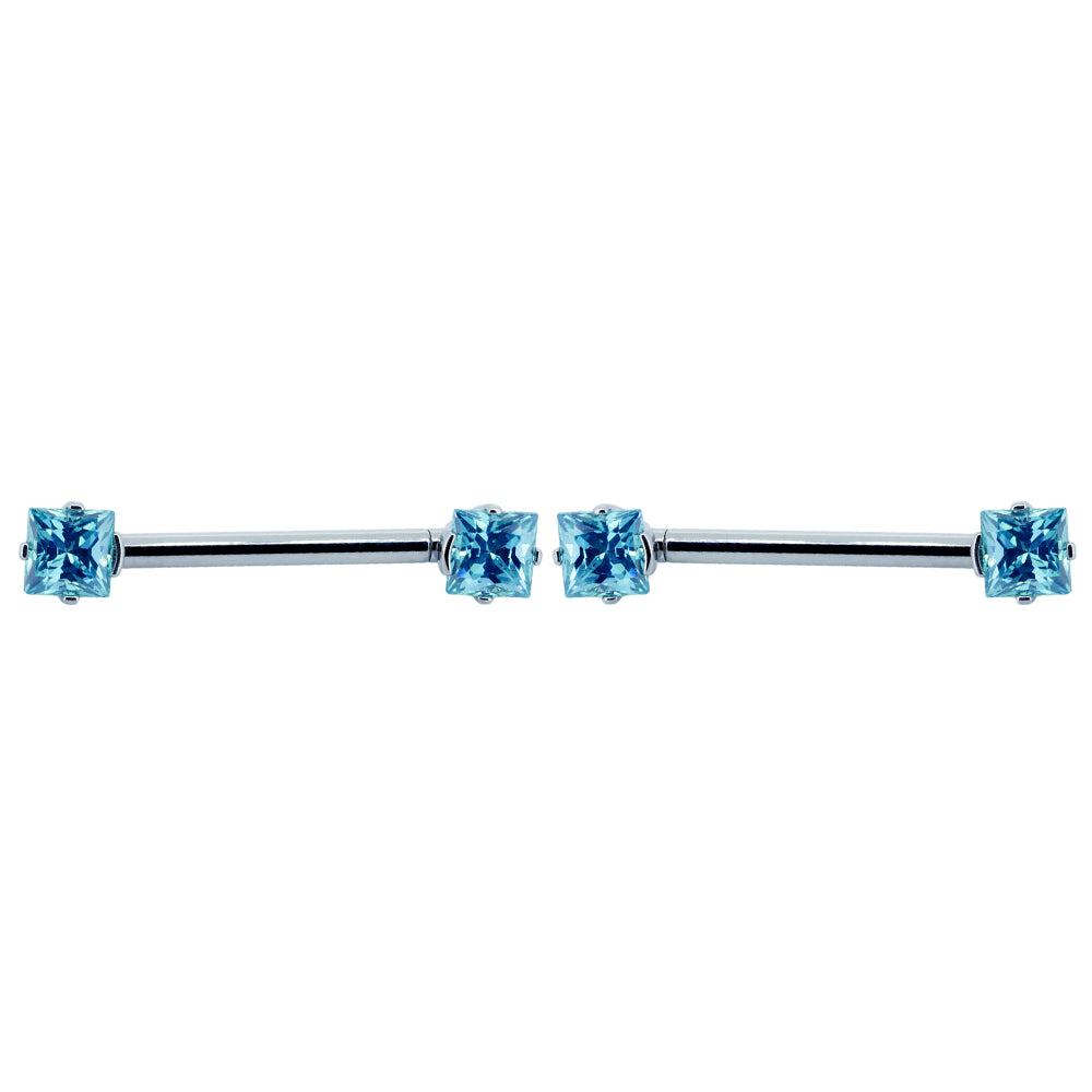 Princess-Cut Faceted Gem Forward Facing Nipple Barbell in 4-Prong's - pair