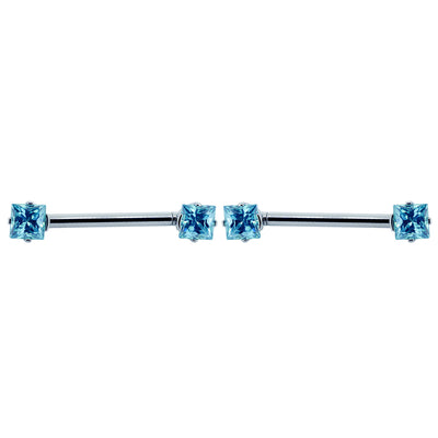 Princess-Cut Faceted Gem Forward Facing Nipple Barbell in 4-Prong's - pair